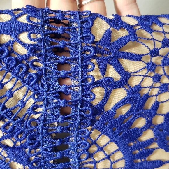 Hidden Label Royal Blue Crochet Lace Dress, Lined, Size Small - Picture 5 of 9